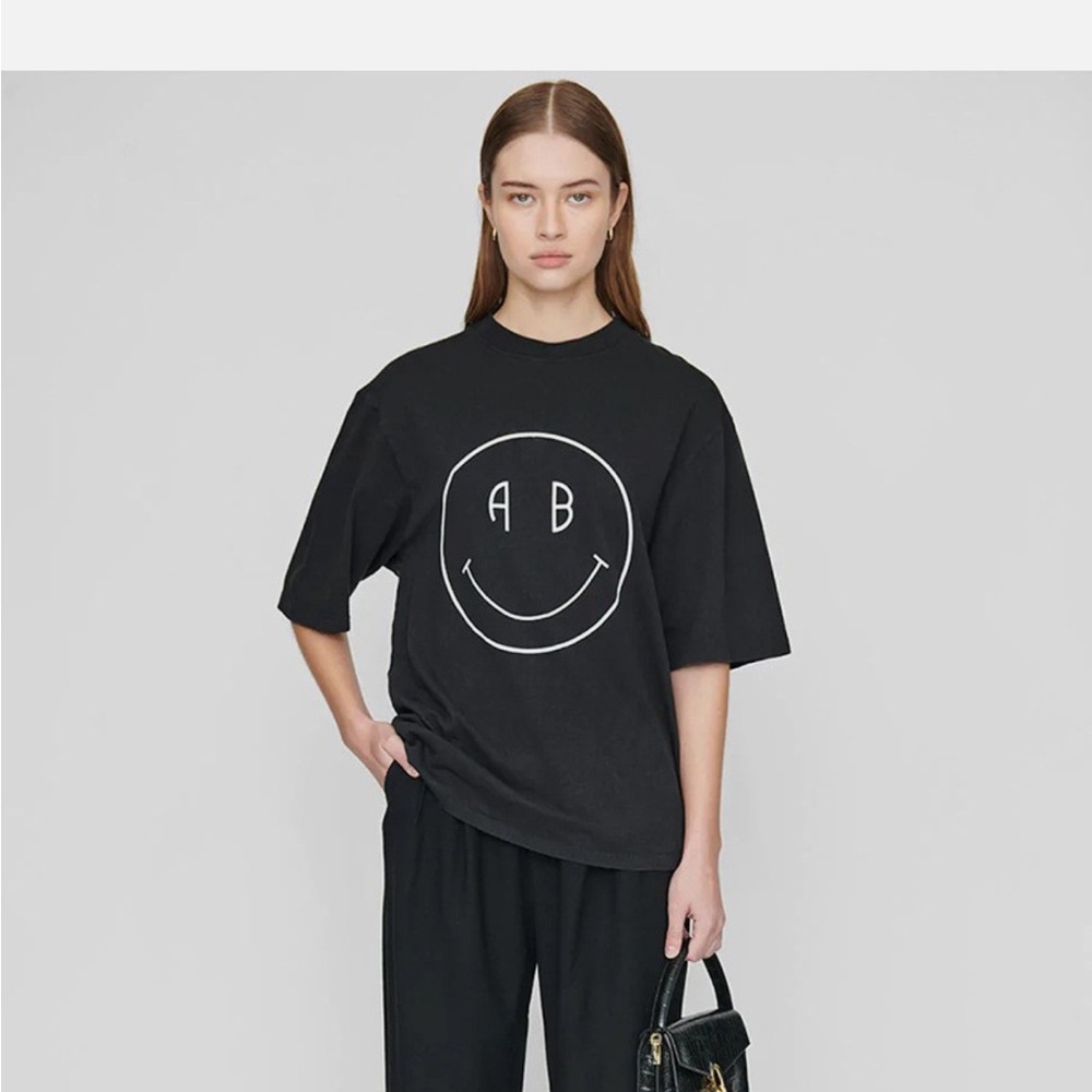 Anine Bing Avi Black Smiley Face T-Shirt